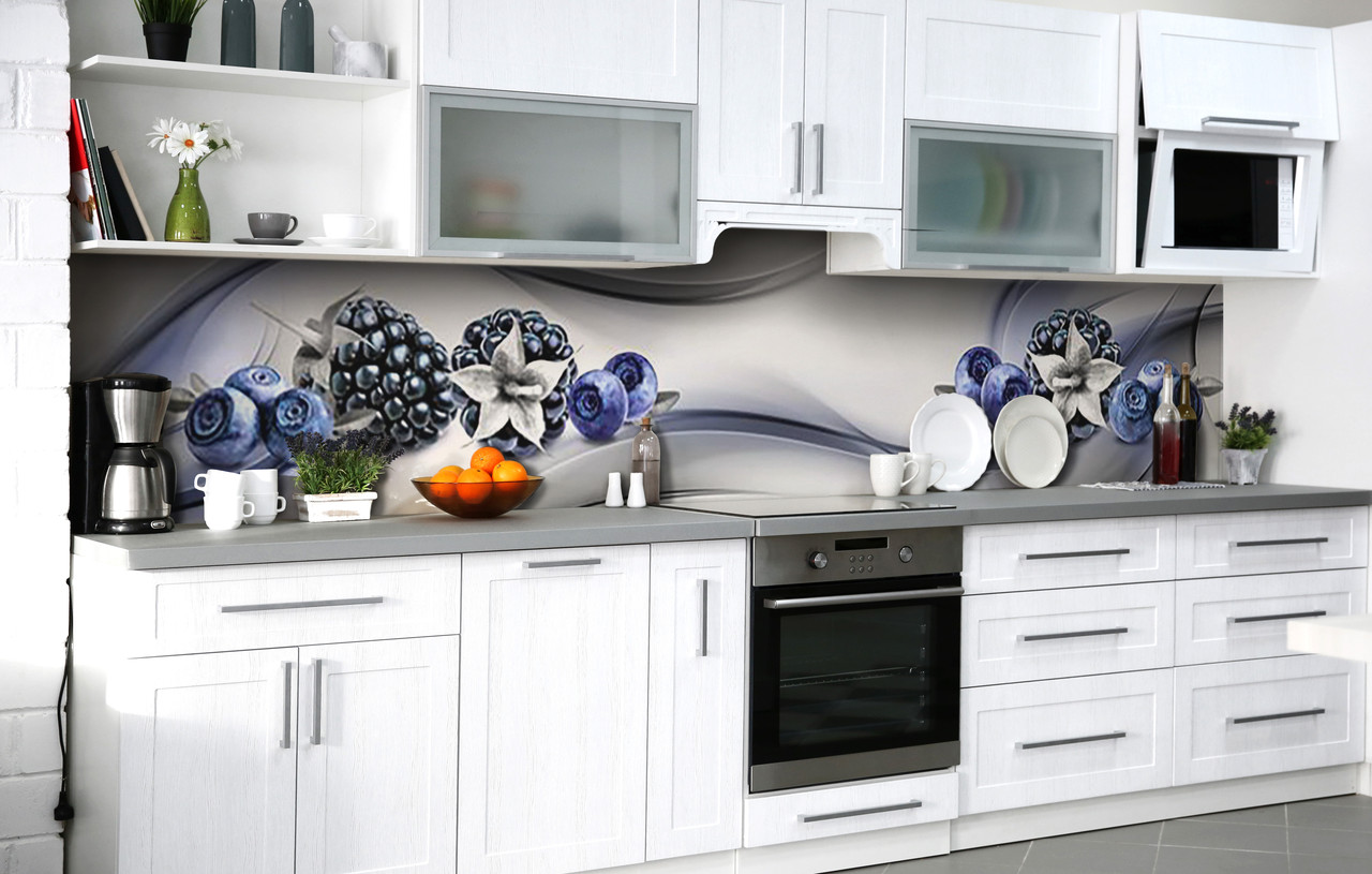 Самоклеюча Плівка для Фартуха Ягоди у сріблі наклейка на стіну Абстракція 600*2000 мм