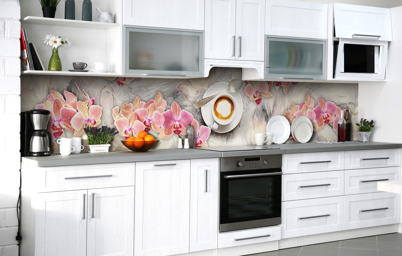 Самоклеюча Плівка для Фартуха Орхідеї та латте наклейка на стіну Абстракція 600*2000 мм