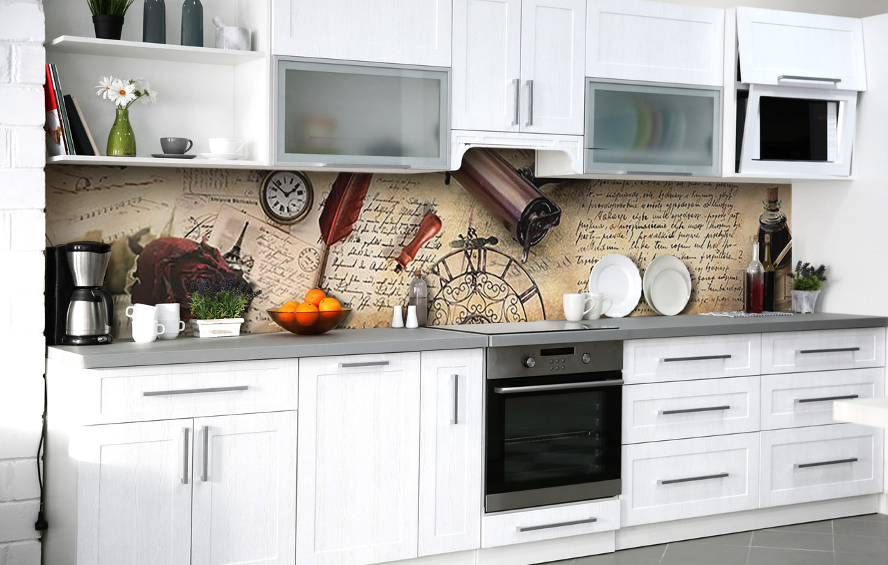 Кухонний фартух 3Д плівка Листи з минулого фотодрук наклейка на стіну Абстракція 600*2000 мм