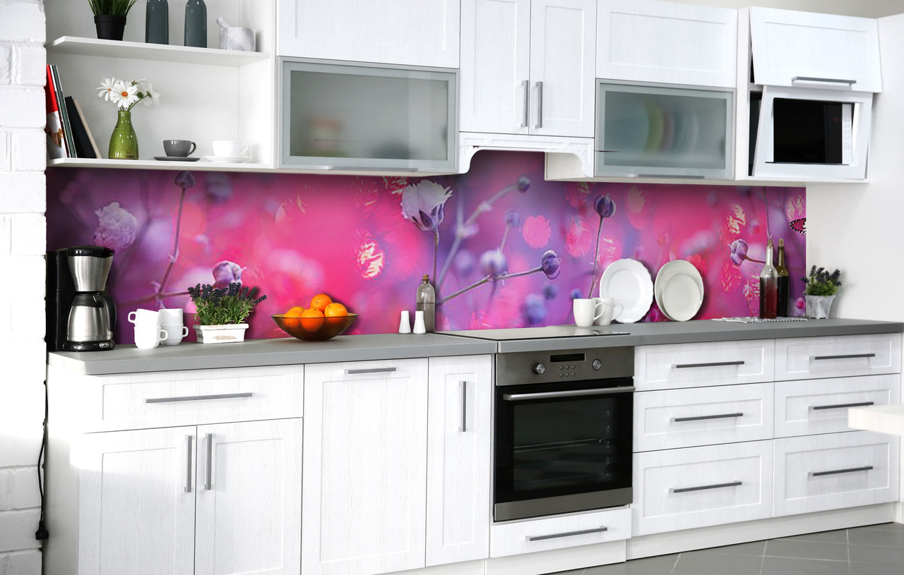 Самоклеюча Плівка для Фартуха Польові бутони наклейка на стіну Квіти Рожевий 600*2000 мм, фото 1