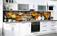 Кухонный фартук 3Д пленка Крем из календулы фотопечать наклейка на стену 60х250см Цветы
