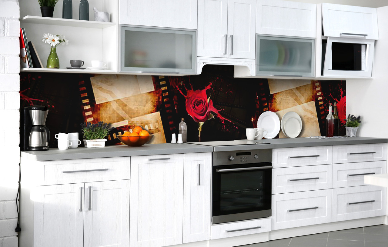 Кухонний фартух 3Д плівка Пристрасне кіно Троянди бризки фотодрук наклейка на стіну 60х200см Абстракція