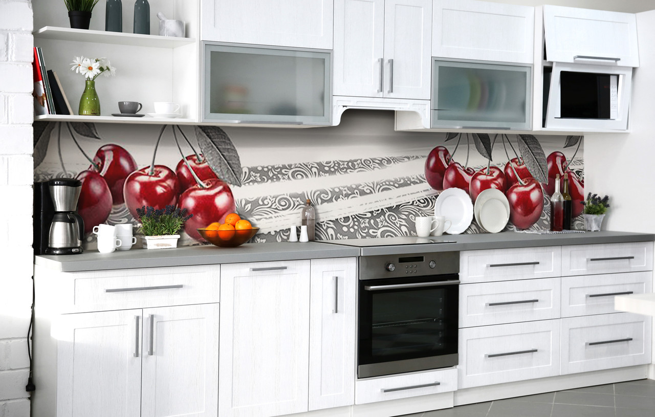 Самоклеюча Плівка для Фартуха Пучки черешні на столі наклейка на стіну Абстракція 600*2000 мм