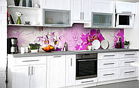 Самоклеющийся фартук для кухни Нарисованные Орхидеи краски кухонная наклейка на стену 60х300см Цветы Розовый