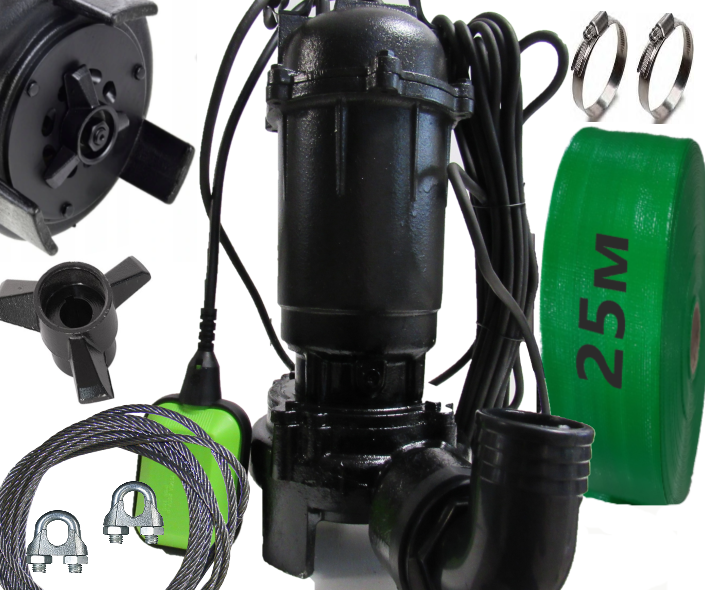 Насос із НІЖОМ Фекальний VOEVODA WQDN 17-12-2.2 кВт + шланг 25 м для каналізації + хомути, гарантія 3 роки, фото 1