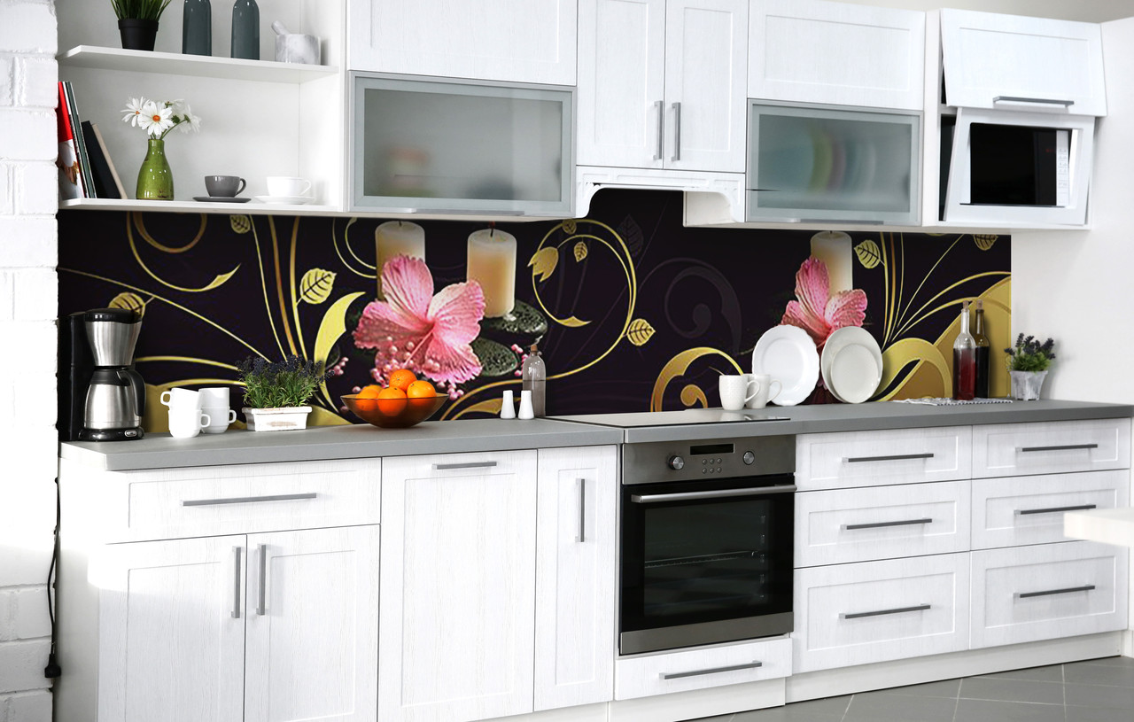 Самоклеюча Плівка для Фартуха Умиротворення гібіскуса наклейка на стіну Абстракція 600*2000 мм, фото 1