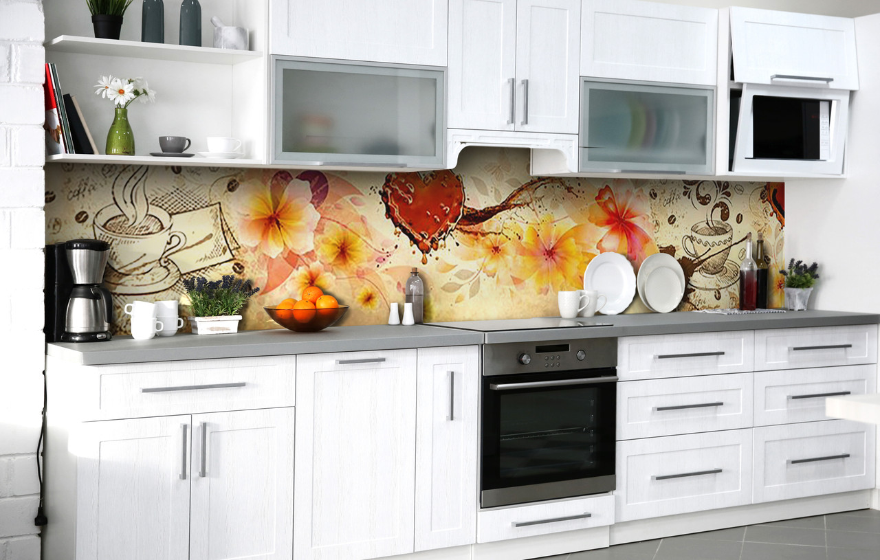 Кухонний фартух 3Д плівка Кавове серце фотодрук наклейка на стіну Абстракція 600*2000 мм, фото 1