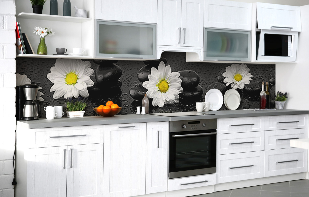 Самоклеюча Плівка для Фартуха Камені та хризантеми наклейка на стіну Абстракція 600*2000 мм