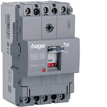 Автоматичний вимикач x160, 63А, 3п, 18kA, Тфікс./Мфікс, Hager HDA063L