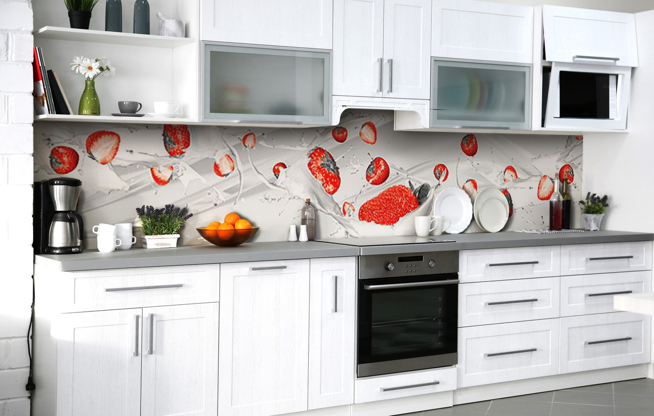 Самоклеюча Плівка для Фартуха Полуниця із вершками наклейка на стіну Абстракція 600*2000 мм