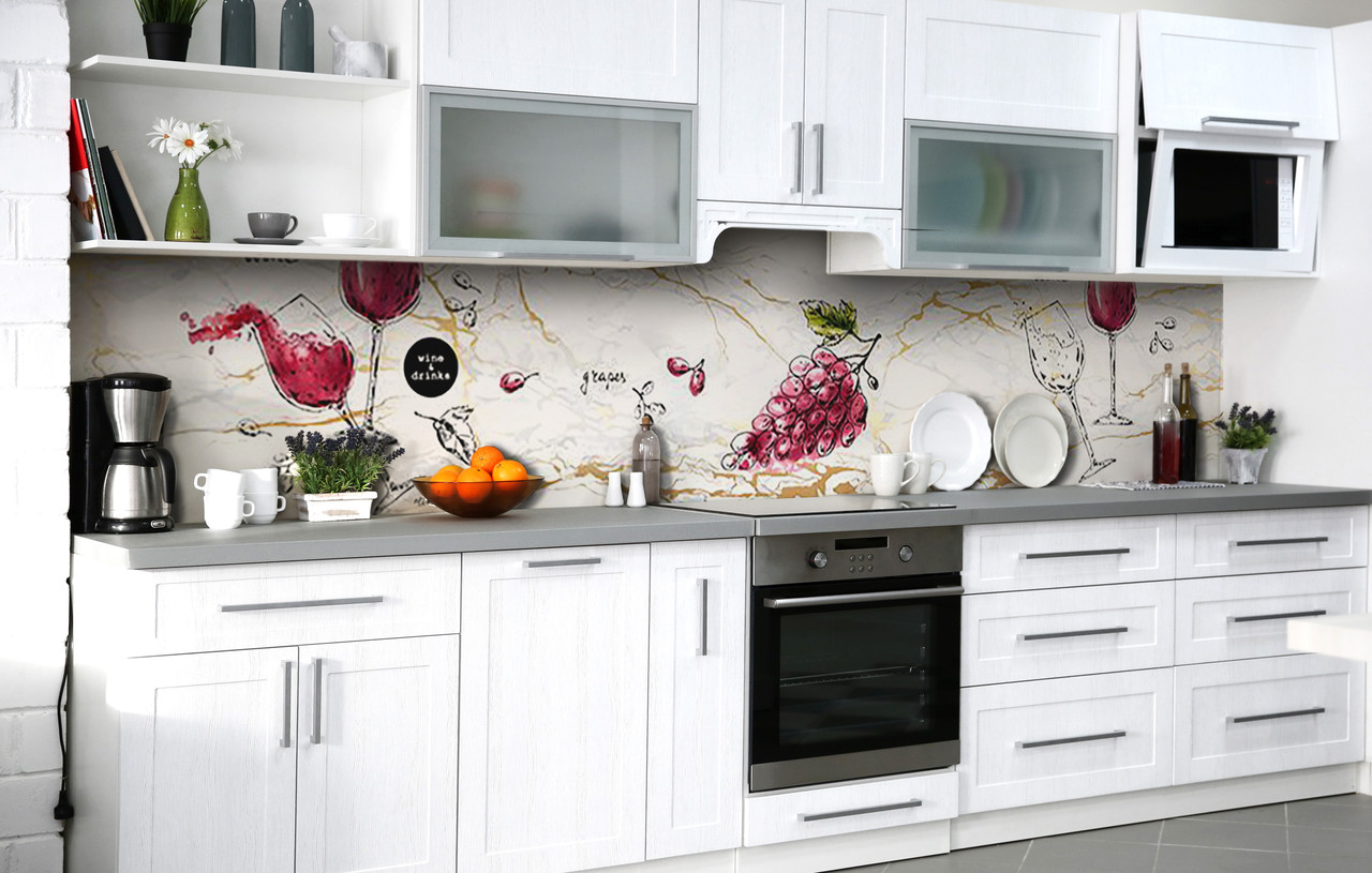 Кухонний фартух 3Д плівка Замальовки червоного вина фотодрук наклейка на стіну Абстракція 600*2000 мм, фото 1