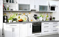 Наклейка на фартук для кухни Свежие Орхидеи виниловая пленка ПВХ Цветы Зеленый 650*2500 мм