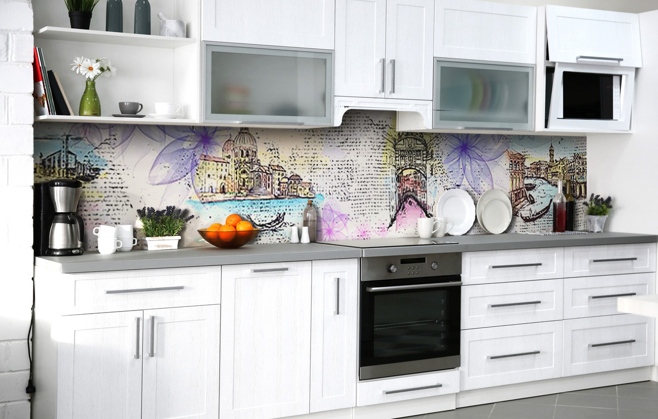 Самоклеюча плівка для фартуха Місто на воді наклейка на стіну Абстракція 600*2000 мм