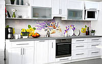 Кухонный виниловый фартук Первоцветы полевые скинали 3Д наклейка Цветы Фиолетовый 600*3000 мм