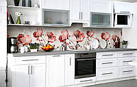 Самоклеющийся фартук для кухни Текстурные Маки крупные кухонная наклейка на стену 60х300см Цветы Красный