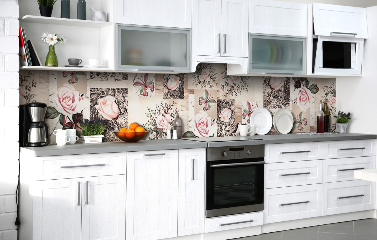 Самоклеюча Плівка для Фартуха Урожай Рожеві Троянди наклейка на стіну 60х200см Абстракція Квіти Сірий, фото 1