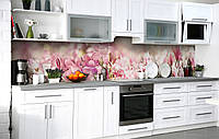 Наклейка на фартук для кухни Полевые Колокольчики виниловая пленка ПВХ Цветы Розовый 650*2500 мм