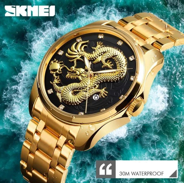 Мужские наручные часы Skmei 9193 Дракон Черный циферблат - фото 3 - id-p1362240917