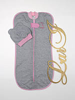 Євро пелюшка кокон для новонароджених "Мій ангел", сірий з рожевим, 62 розмір