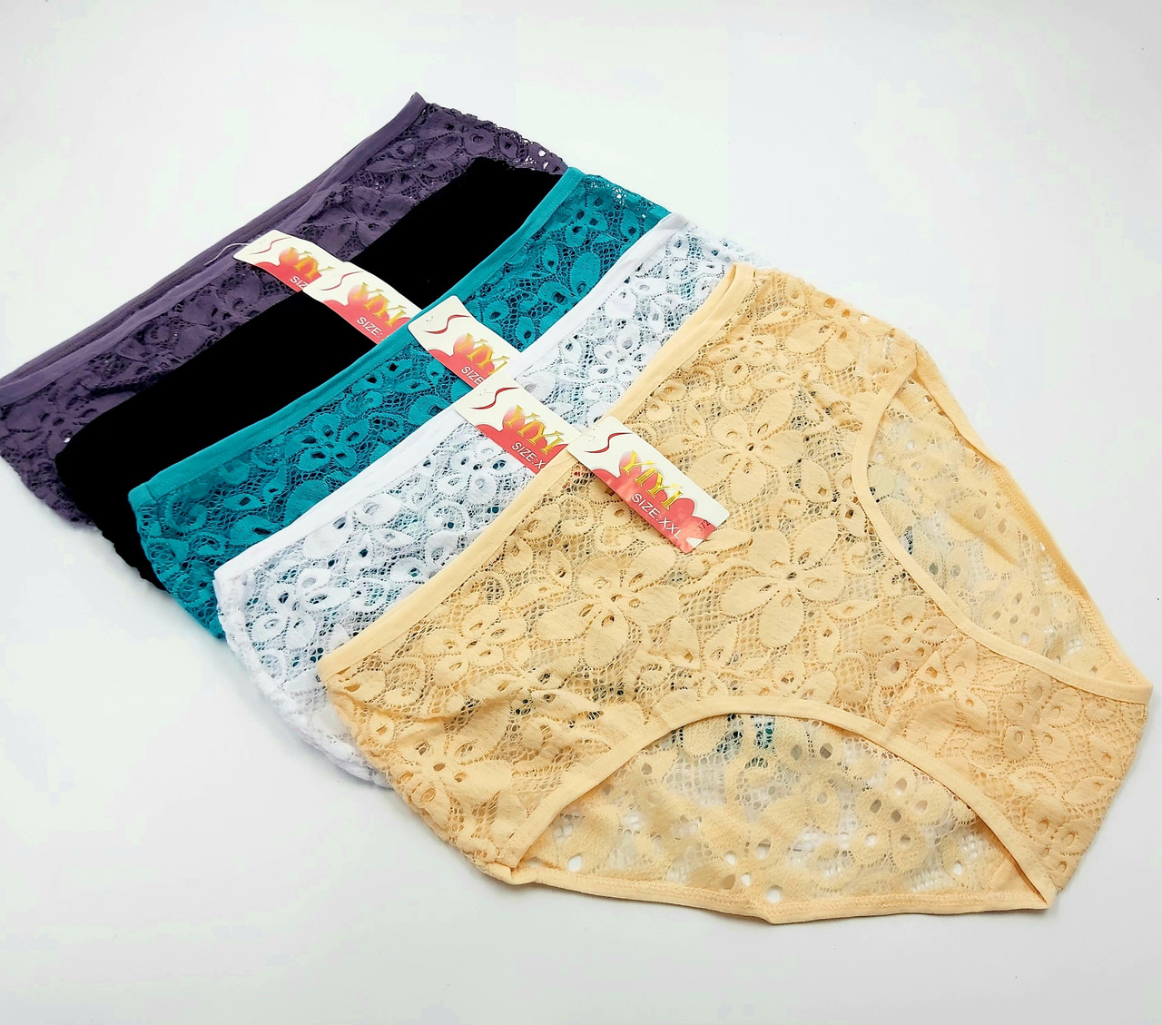 Труси жіночі мереживні бавовна XL-3XL (50-54) (12 шт.), фото 1