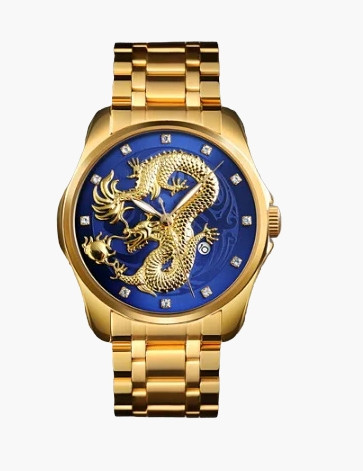 Чоловічий годинник Skmei 9193 Dragon Золотисті / Синій циферблат