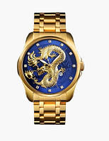 Мужские часы Skmei 9193 Dragon Золотистые / Синий циферблат