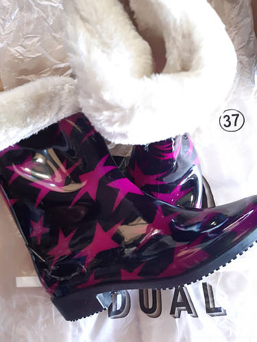 Сапоги женские резиновые с утеплителем Dual (Дюаль), чёрные с розовым ...