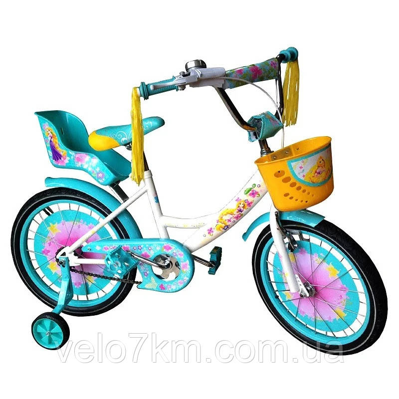Дитячий велосипед Azimut Girls гелз 18"доповнить.колеса,регулювання керма,гальма,БІРЮЗОВИЙ кошик