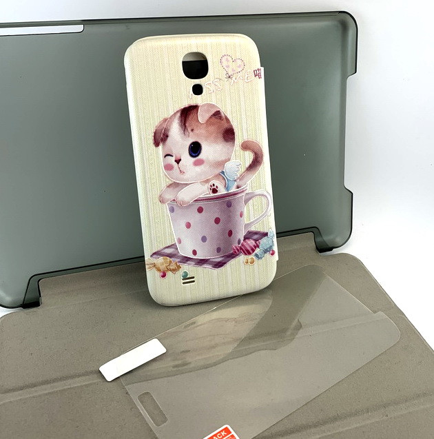 Samsung Galaxy S4 i9500 чохол книжка-кришка протиударний боковий з принтом кошеня плівка