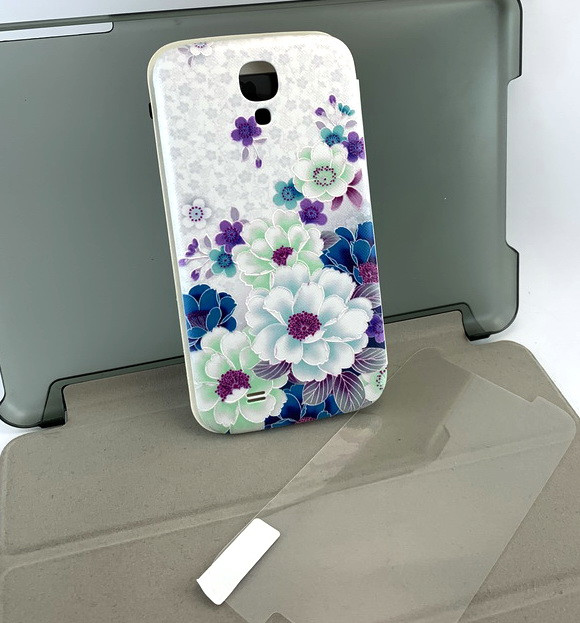 Samsung Galaxy S4 i9500 чохол книжка-кришка протиударний боковий з принтом квіти плівка