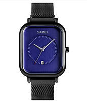 Мужские часы Skmei 9207 классические Черные с синим циферблатом