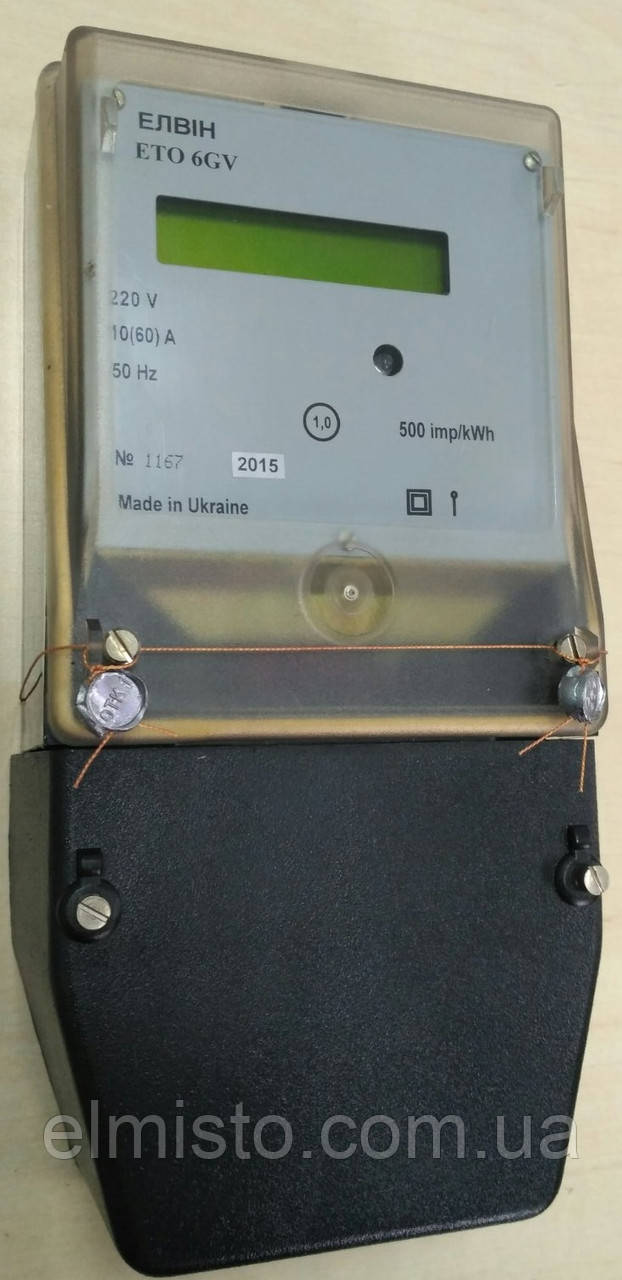 Електролічильник ЕЛВІН ETO 6GV 220V 10-60A електронний однотарифний, ТВ + RS 232, фото 1