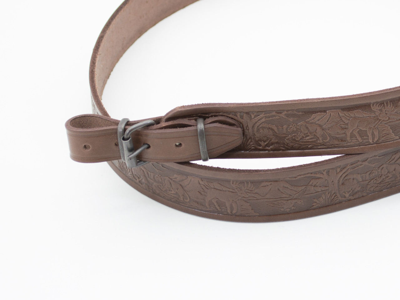 Ремінь на рушницю прямий шкіра тиснений Олені коричневий, фото 1