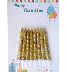 Свічки в торт "Gloss", з золотими блискітками, набір 8 шт