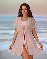 Коротка пляжна туніка 206, колір - бежевий. Розмір 46-48