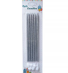 Свічки в торт "Blaze", з срібними блискітками, набір 6 шт.
