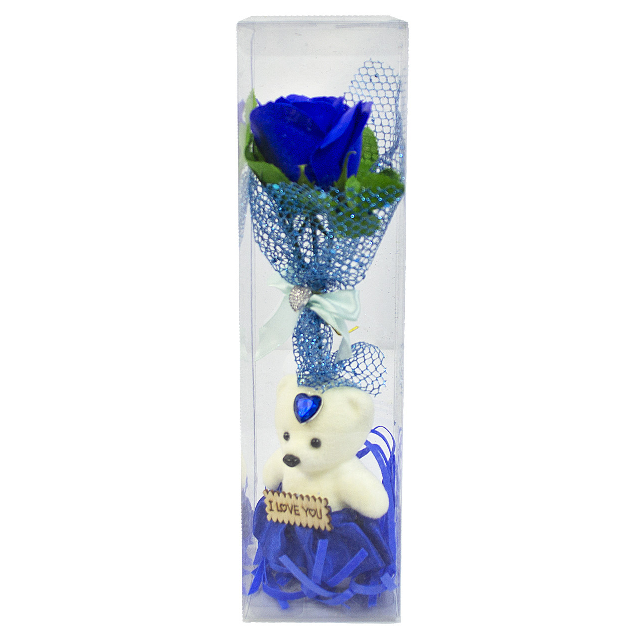 Мыло сувенирное Роза синяя с мишкой в прозрачной колбе (100) - фото 2 - id-p1360534684