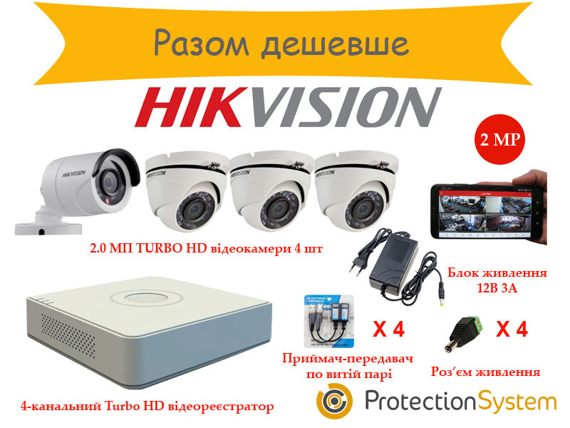 Комплект відеоспостереження HikKit01 THD 4cam 2MP