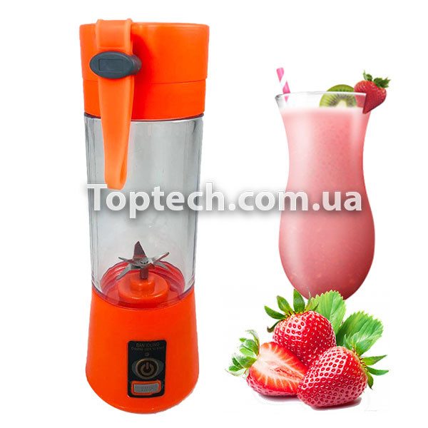 Блендер Smart Juice Cup Fruits USB Помаранчевий 4 ножа, фото 1