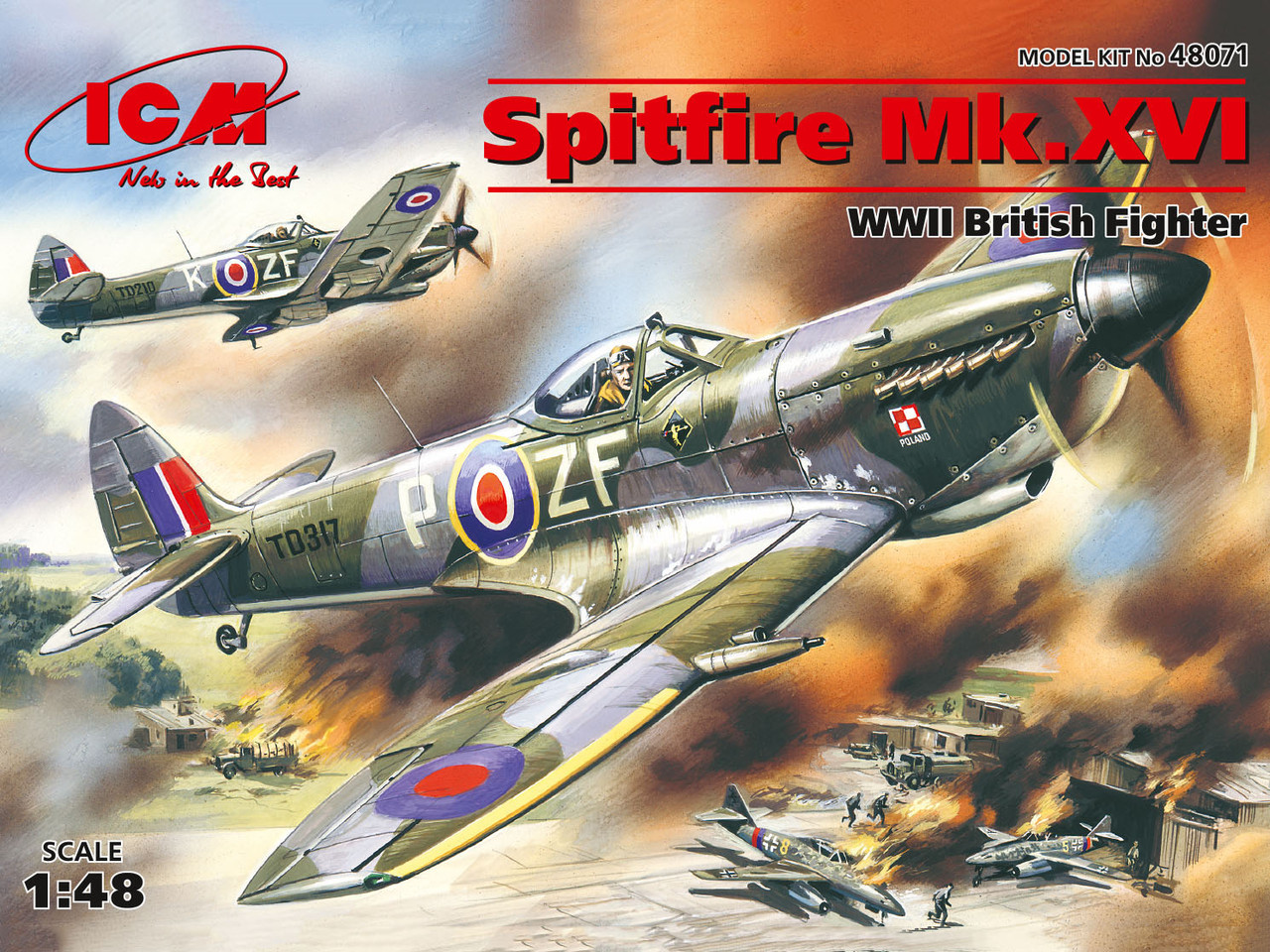 Spitfire Mk.XVI WWII fighter. Збірна модель британського літака. 1/48 ICM 48071