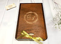 Весільні келихи на річницю з гравіюванням "25 років щастя" у дерев'яній коробці "Вінок" (тікове дерево), фото 5