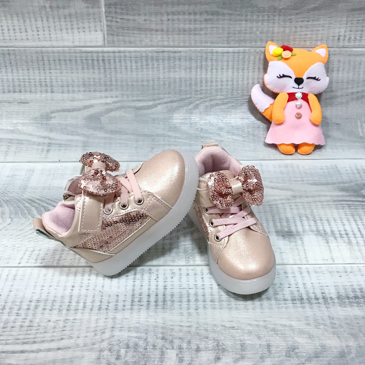 Хайтопы кроссовки ботинки демисезонные весенние размер 21 для девочки, с мигалками, розовое золото - фото 1 - id-p1256739870