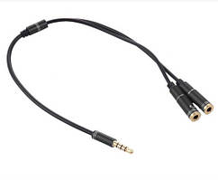 Розвищувач аудіо для навушників і мікрофона, Jack 3.5 (тато) 4 pin =>2*Jack 3.5(мама) 3 pin, круглий
