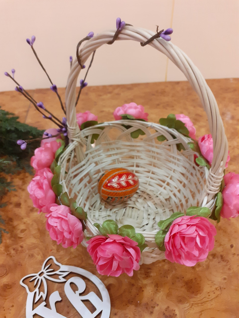Великодній кошик з декором.Пасхальная корзина. Великодній декор. Кошик для пасти., фото 1