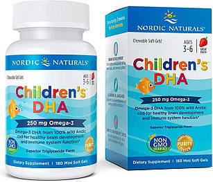Nordic Naturals Children's DHA  жувальні кульки 250 мг Omega-3 на порцію, дітям 3-6 років, полуниця, 180 шт