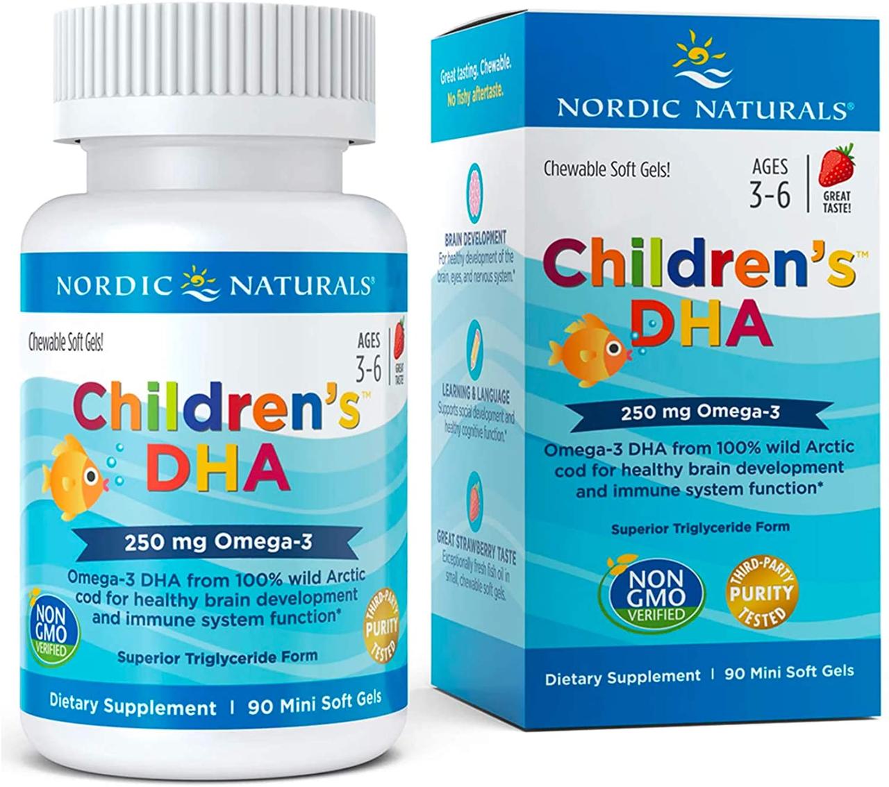 Nordic Naturals Children's DHA жувальні кульки 250 мг Omega-3 на порцію, дітям 3-6 років, полуниця, 90 шт
