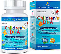 Nordic Naturals Children's DHA жевательные шарики 250 мг Omega-3 на порцию, детям 3-6 лет, клубника 90 шт