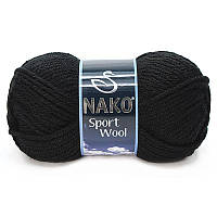 Толстая пряжа Nako Sport Wool (Нако Спорт Вул) 25% шерсть 75% акрил 217 черный