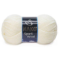 Толстая пряжа Nako Sport Wool (нитки для вязания полушерсть Нако Спорт Вул) 25% шерсть 75% акрил 300 молочный