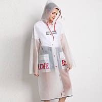 Дождевик женский EVA водонепроницаемый Minshen «Love Rain» белый-полупрозрачный - M (155-165 см)